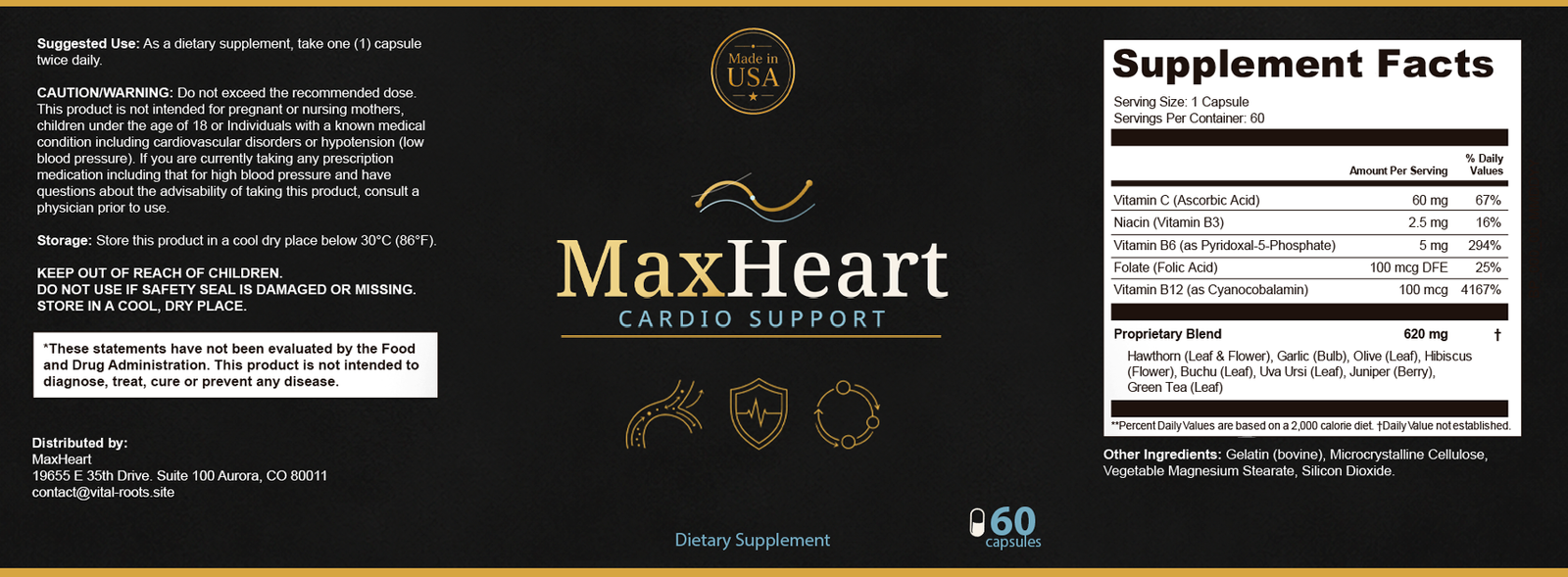 MaxHeart Supplement Facts Label